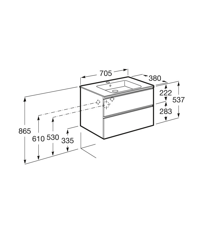 Шкаф Unik The Gap 700mm с две чекмеджета, Nordic Ash