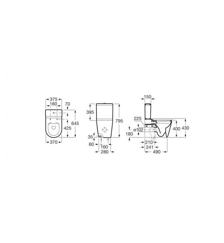 Стояща тоалетна чиния 645mm, Inspira Round Rimless, Onyx