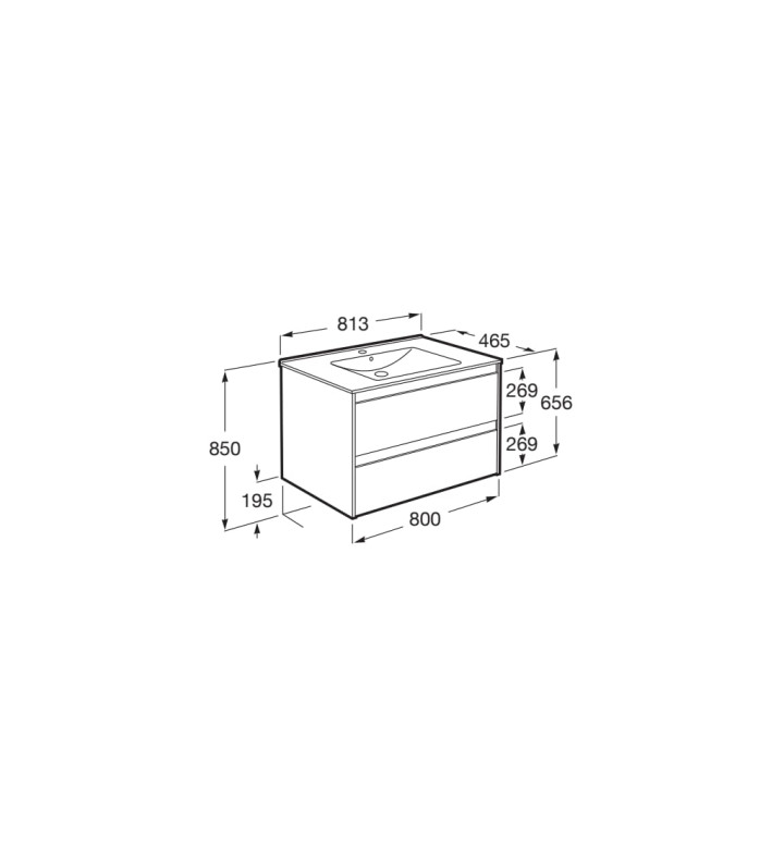 Шкаф Claudia Unik 800 mm с 2 чекмеджета бял гланц A851926806 + A857795806 + A3272A400