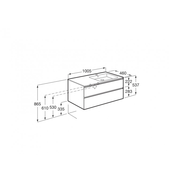 Шкаф с 2 чекмеджета и умивалник, The Gap Unik Walnut, 1005 x 460 x 537 mm, A857403517+A3279A200