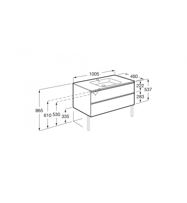 Шкаф с 2 чекмеджета и умивалник, The Gap Unik Walnut, 1005 x 460 x 537 mm, A857724517 + A3279A1000