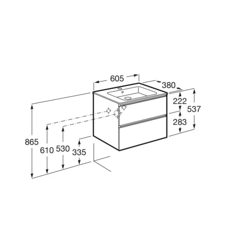 Долен шкаф за баня с две чекмеджета и умивалник The Gap Unik Walnut 600 mm