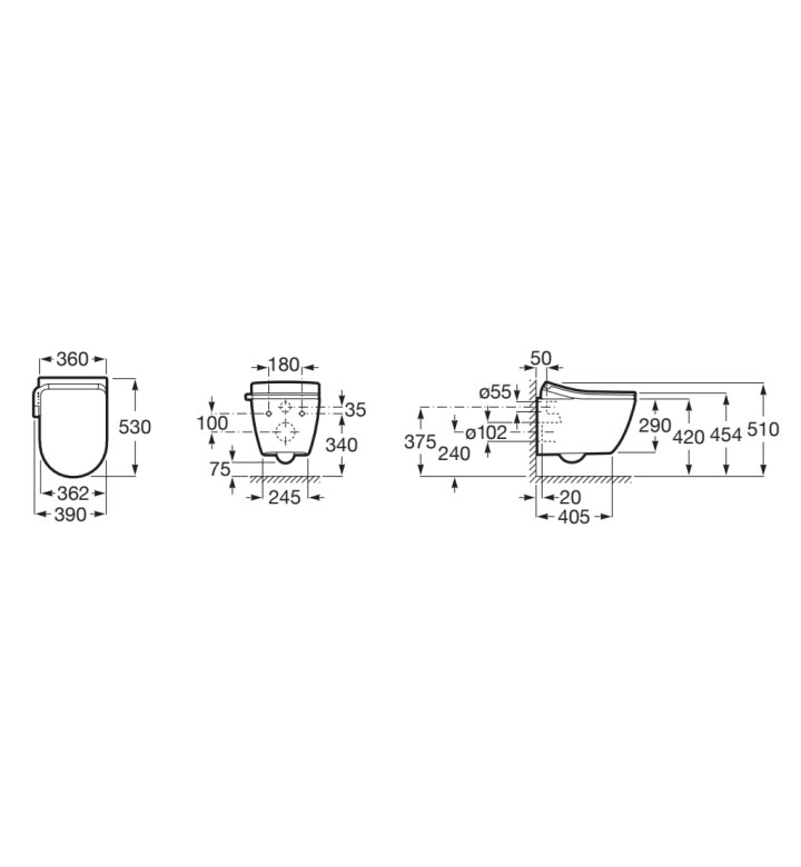 Окачена Smart тоалетна чиния In-Wash Ona Rimless със затопляне на седалката