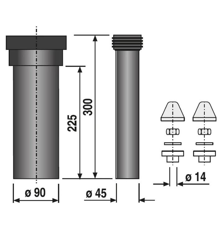 Свързващ комплект за окачена чиния, 300 mm, DN90