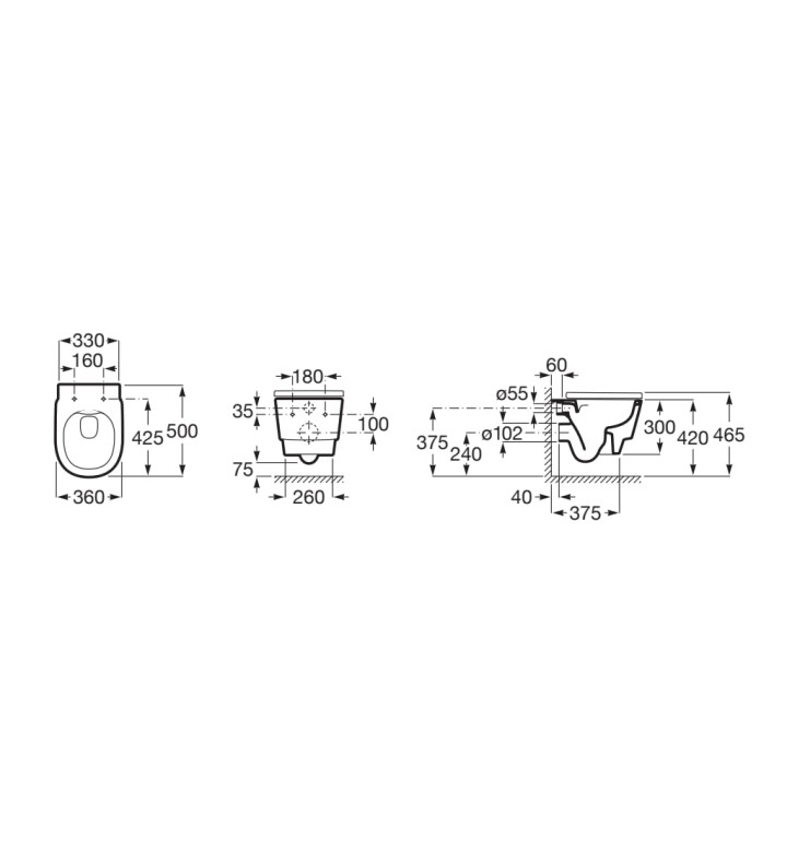 Окачена тоалетна чиния Tura Rimless, 360 х 500 х 465 mm