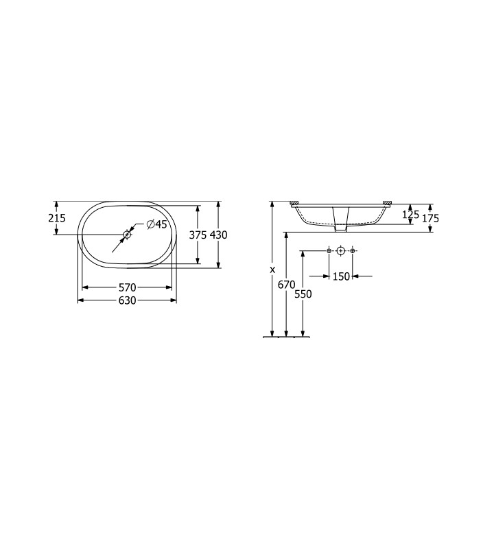 Умивалник Arhitectura за монтаж под плот с преливник, овал, 570 х 375 х 175mm, Ceramic Plus Alpin White