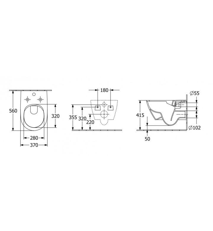 Тоалетна чиния WWC Subway 2.0, 370 х 560 х 365 mm, Direct Flush, Vi Fresh, алпин бял