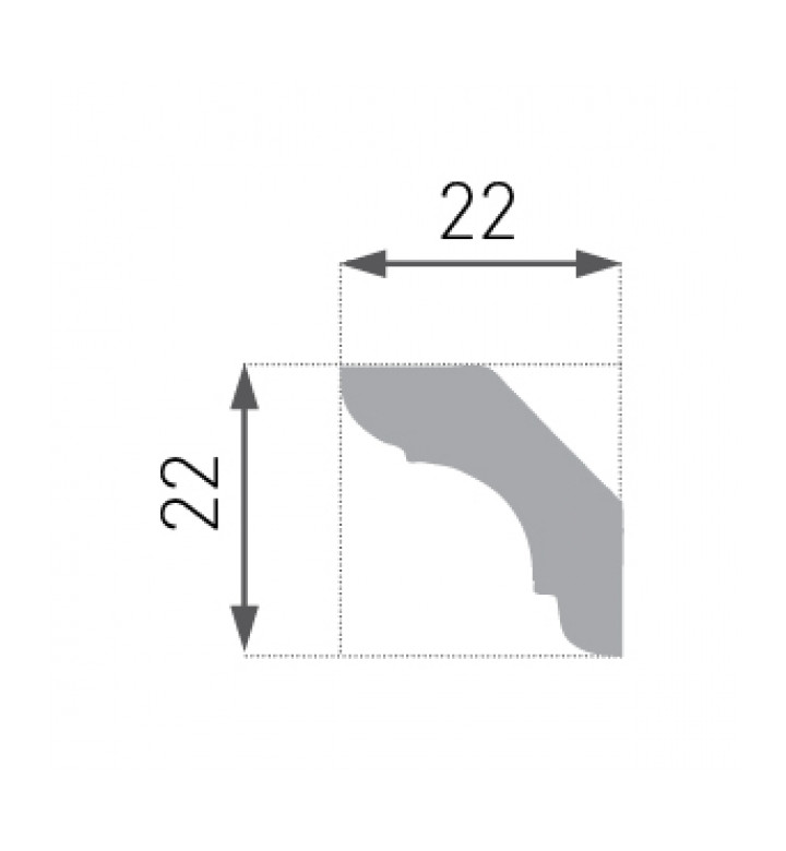 Перваз за таван Е-23 от полистирен, 22x22 mm, лукс, бял - 2 m