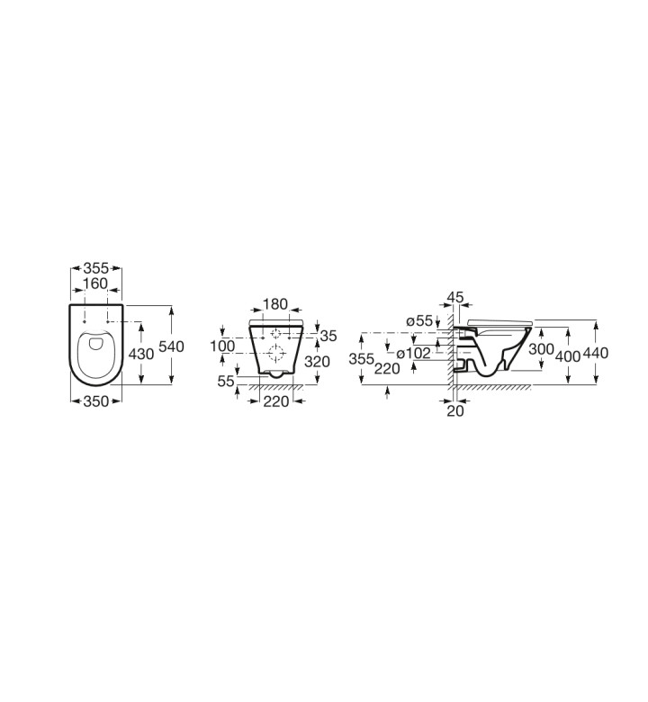 Комплект за WC 4 в 1 The Gap Round Rimless, с бутон по избор