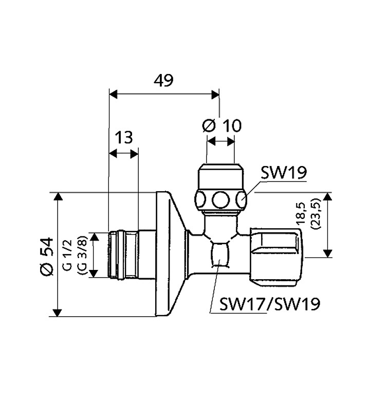 Кран спирателен ъглов COMFORT 1/2" - M10