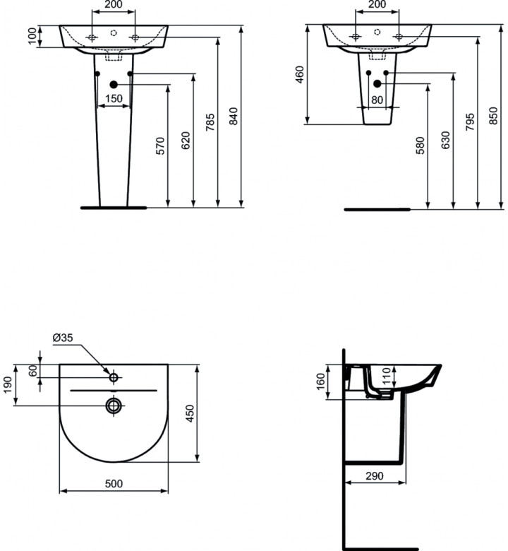 Умивалник 50 cm Arc Connect Air