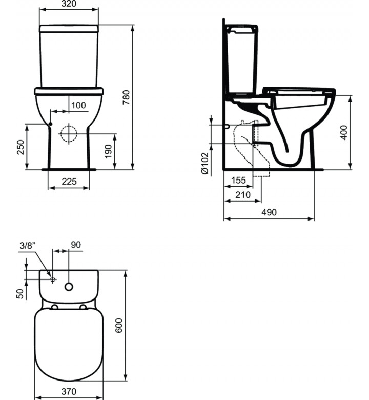 Тоалетна чиния за WC комплект, 600 mm, Tempo