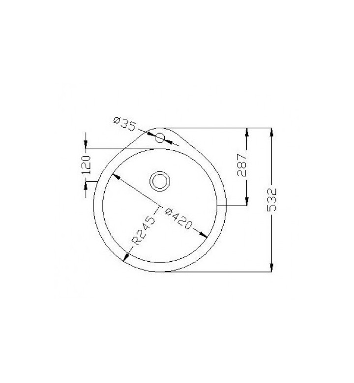 Мивка алпака с кръгло корито 532 x 490 mm ф 90 mm - без отцедник