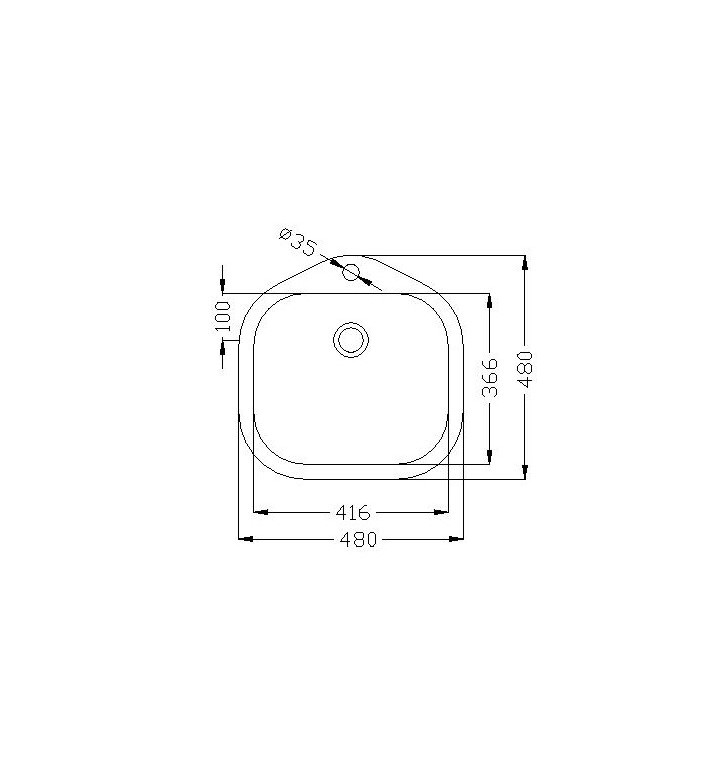 Умивалник за вграждане еднокоритен, без отцедник 480 / 480 mm ф 52 mm