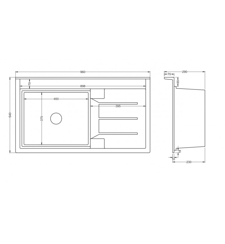 Кухненски умивалник M25-R, материал S / L - Castpolymer, с повишена износоустойчивост