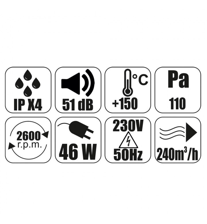 Вентилатор канален високотемпературен, 150°C / ф 120 mm, 46W, 51dB