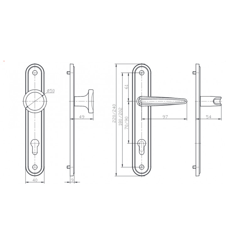 Дръжки и шилд за сервизна брава Мирела 2 70 mm черен