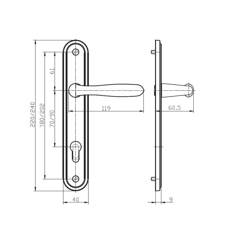 Дръжки и шилд Капка за обикновена брава 90 mm черно