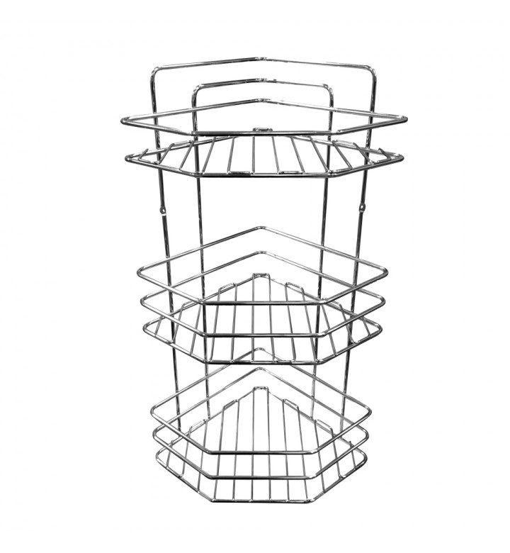 Ъглова етажерка за баня 3 етажа, метална 23x23x55 cm