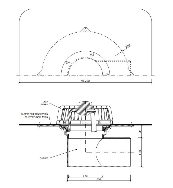 Воронка странично оттичане, битумна мембрана, TopWet TW 110 BIT V, ф 110 mm