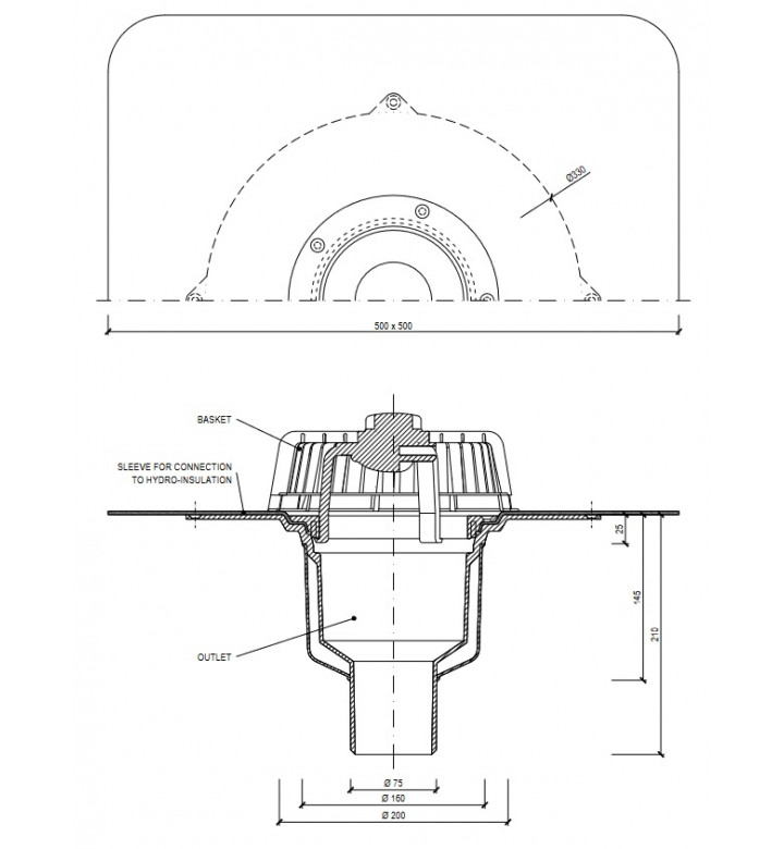 Воронка TopWet, TW 75 STE S, долно оттичане, STE мембрана, ф 75