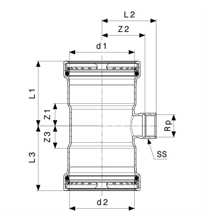 Тройник със SC-Contur 54 - 1/2 ж.р. - 54 Profipress Inox