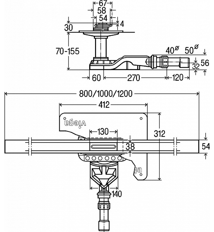 Линеен сифон с неръждаема решетка, Viega Advantix Cleviva, 1200 mm