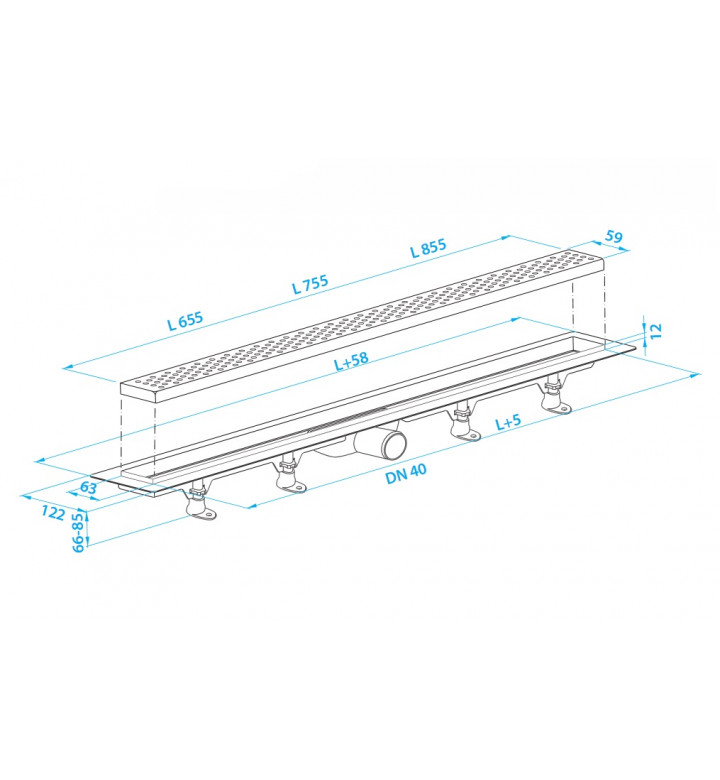 Линеен сифон design 3 с рамка за плочка 655 mm / 59 mm, DN 40 mm, с клапа