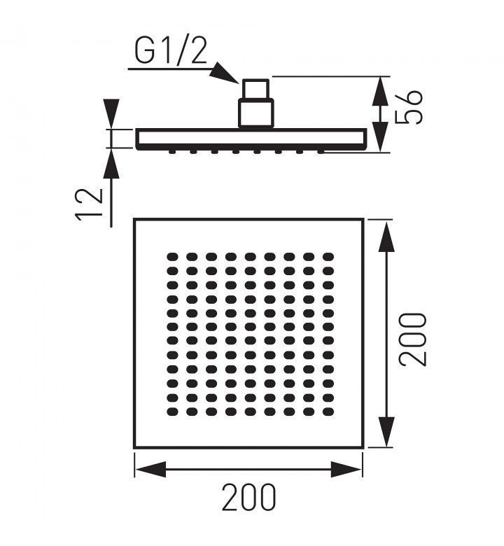 Душ глава, 200 х 200 mm, квадратна, черна