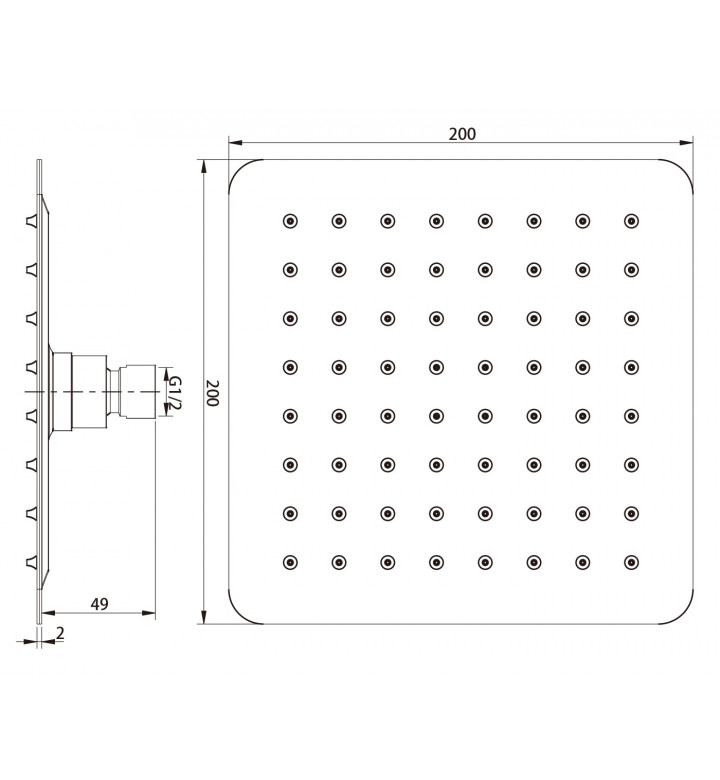 Душ глава утратънка, 200 х 200 mm