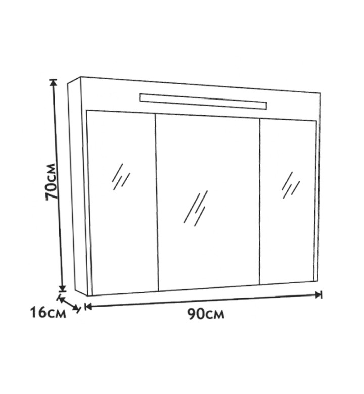 Горен PVC шкаф с огледало ICMC 904650 с LED осветление, 900 x 160 x 700 mm