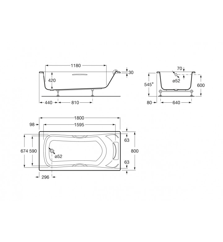 Вана акрилна с хидромасаж 1800x800 mm BeCool