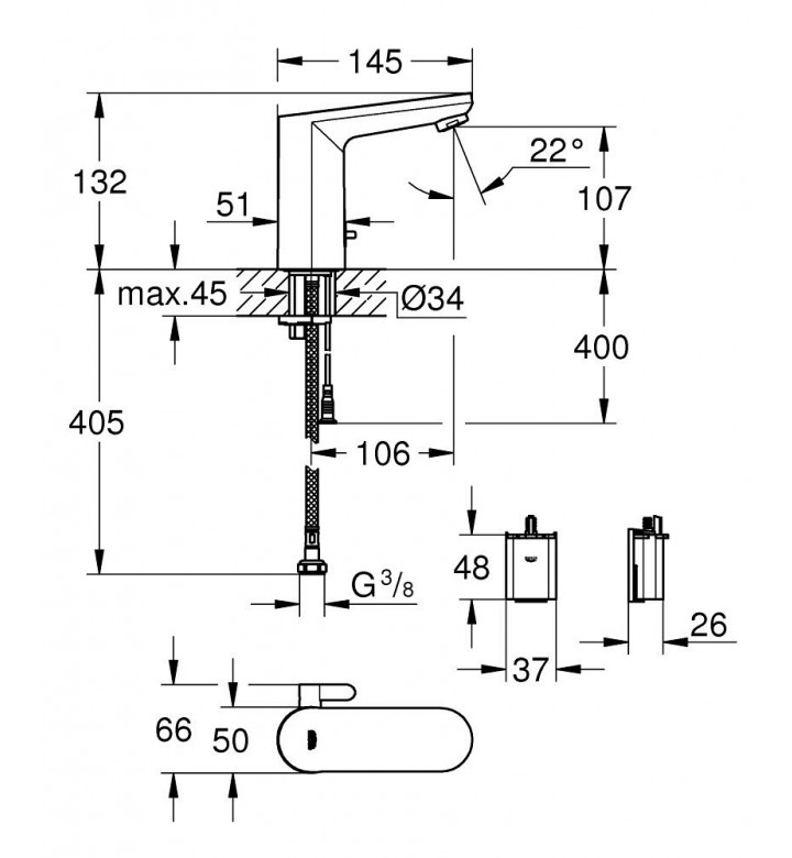 Eurosmart Cosmopolitan E, инфрачервен смесител за умивалник, 6V