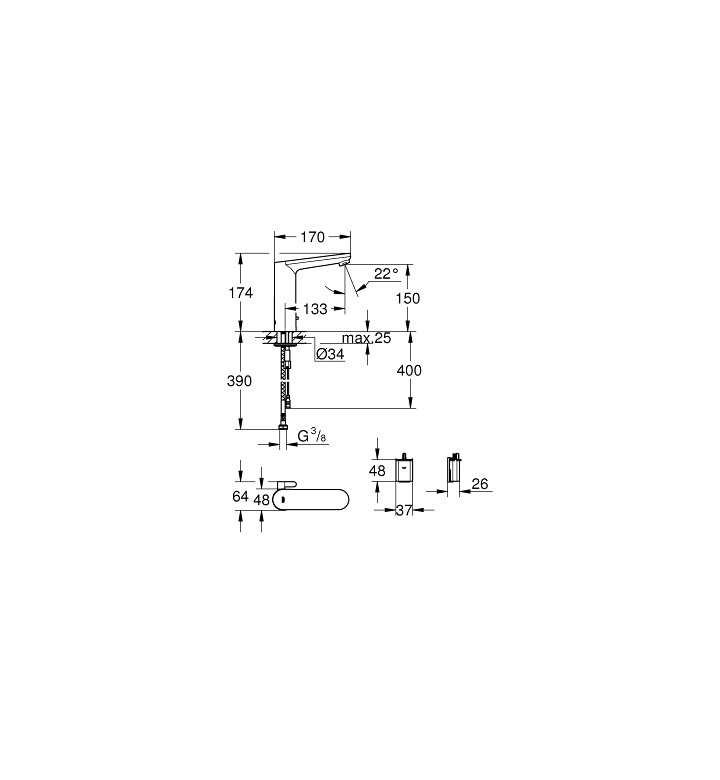 Смесител инфрачервен Eurosmart Cosmopolitan E за умивалник, 1/2", L-размер