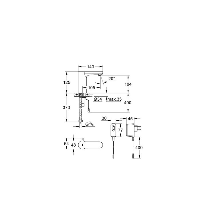 Смесител инфрачервен Eurosmart Cosmopolitan E, 230V AC, за умивалник