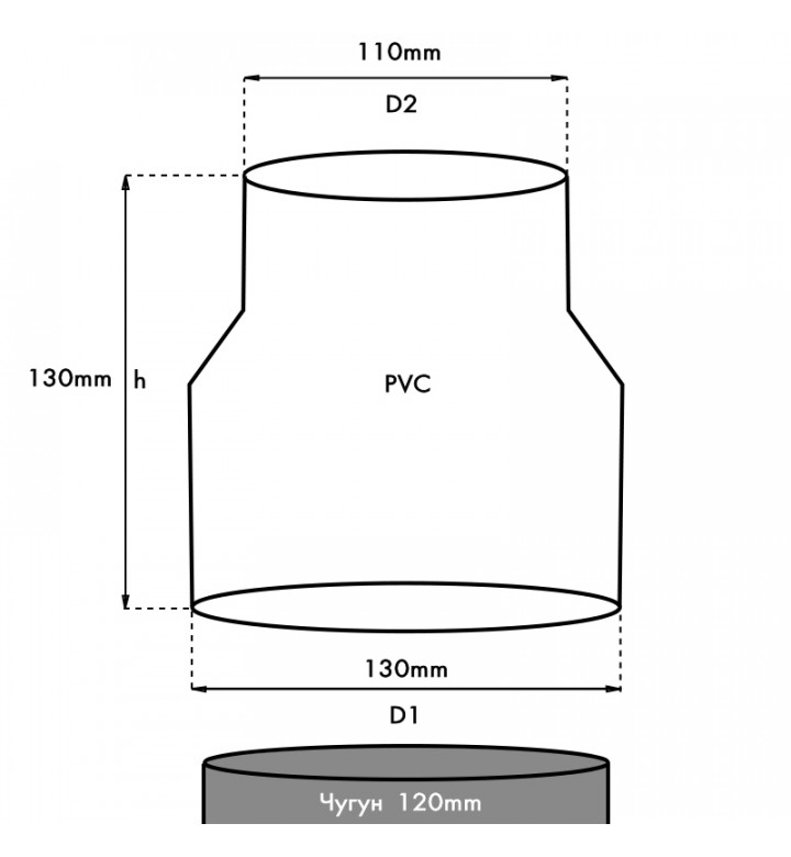 Преход чугун - PVC ф 110 mm