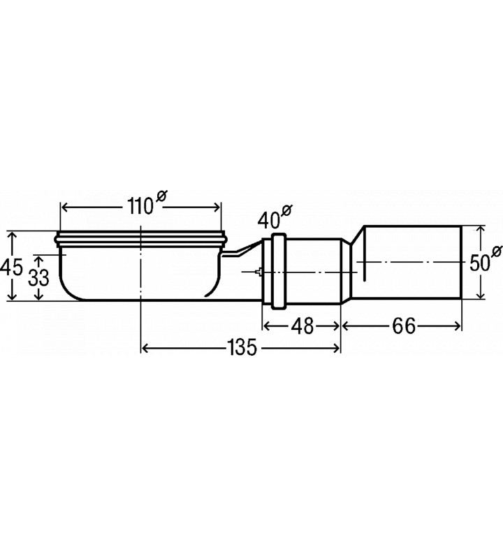 Сифон хоризонтално оттичане, плосък H-70 mm, Advantix, 737580