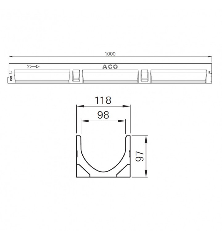 Канал за отводняване Self Euroline L100 cm H97 mm - без решетка