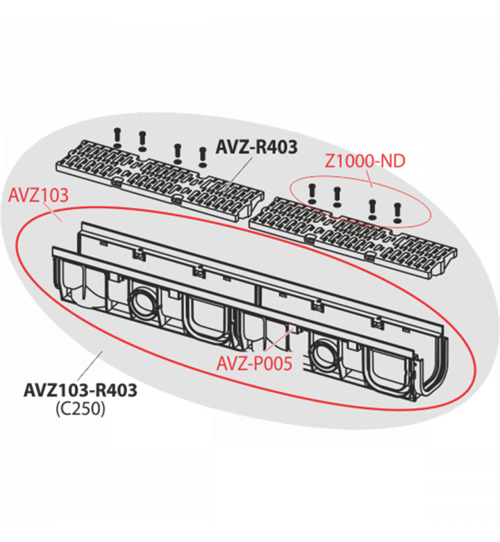 Външен канал в комплект с пластмасова решетка, 145 x 100 mm, C250, AVZ103-R403