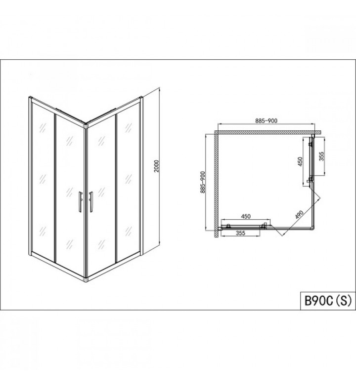 Плъзгаща врата и стационарно стъкло 90 x 200 cm, В90С