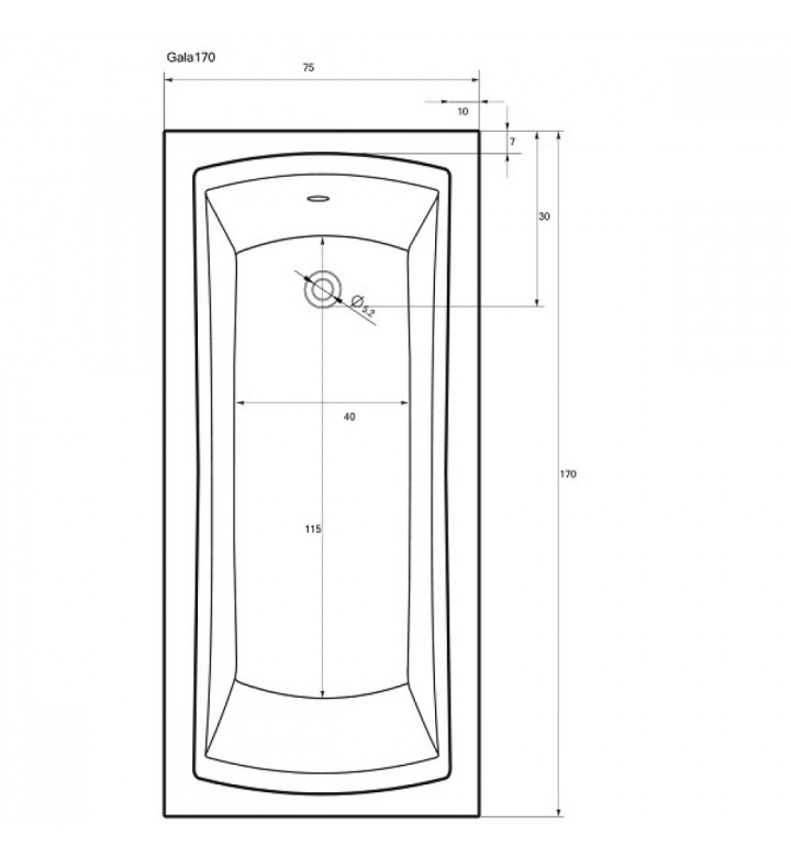 Акрилна вана Гала, 1700 х 750 х 450 mm