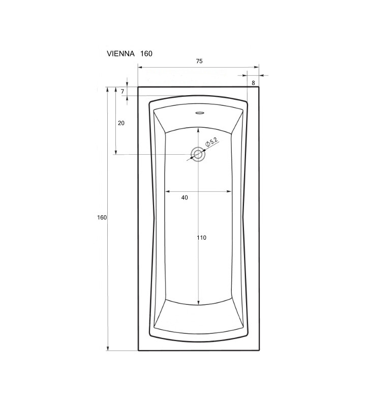 Вана акрилна за баня, Виена 160 x 75 cm
