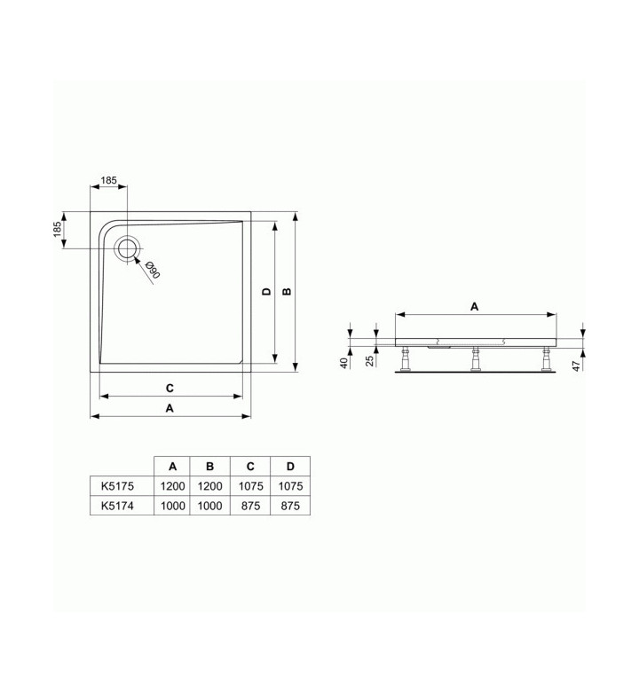 Душ корито Ultra Flat, 1000 х 1000 mm