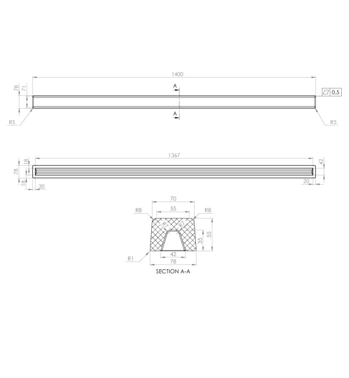 Поддушов праг, граниксит, прав 140 cm