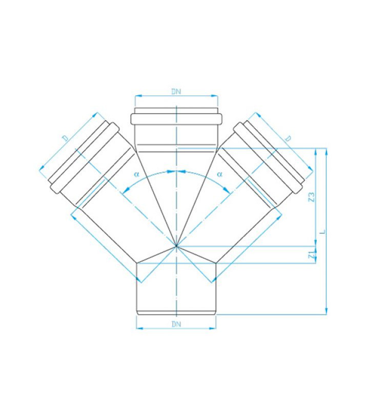 Разклонител канализационен двоен PP ф 50 / 50 / 50 mm - 45°