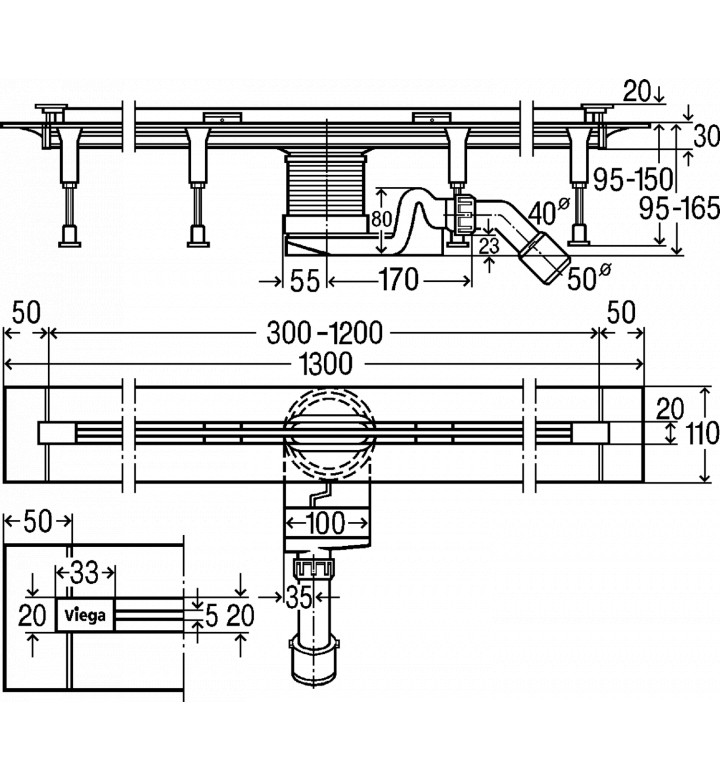 Линеен сифон Advantix Vario ( висок модел ) h 95 - 150 mm