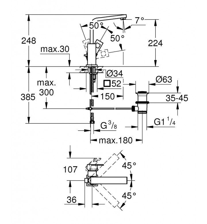 Eurocube смесител за умивалник 1/2'', едноръкохватков, L-размер