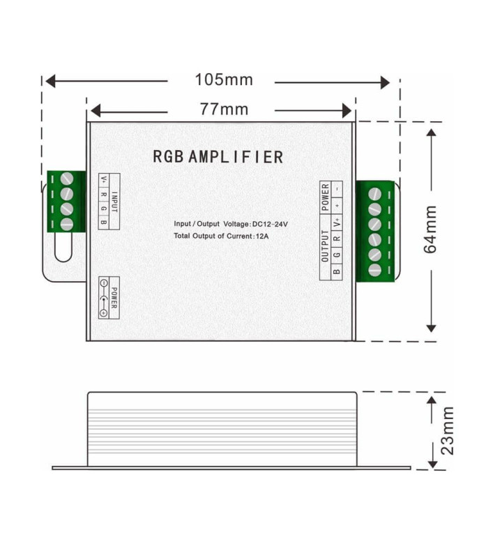 Усилвател за RGB лента 3-канален 144W/288W 12V/24V