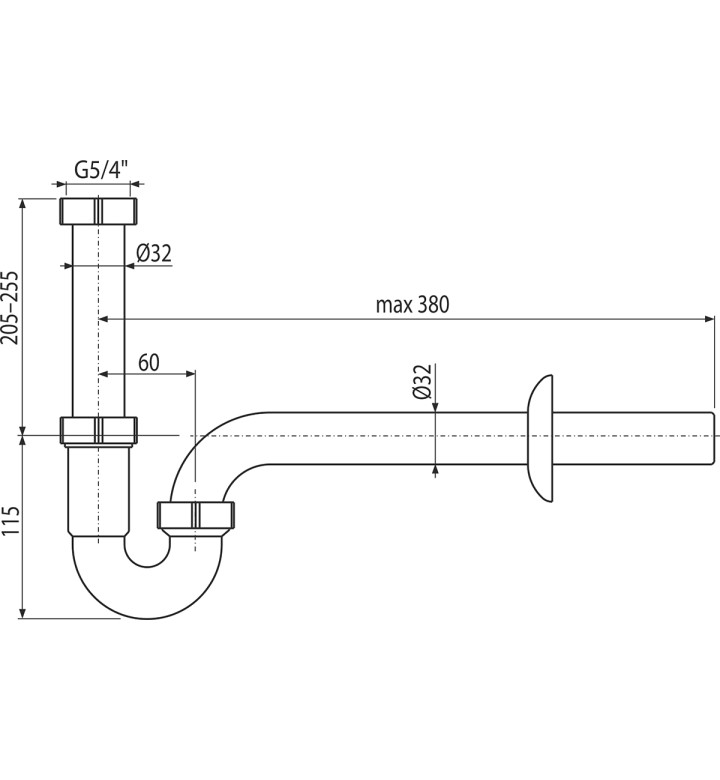 Сифон за умивалник, без витло - 1 1/4, ф 32 mm