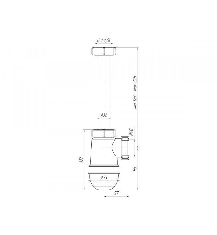 Сифон за умивалник без горна част 40 - 1 1/4 ", С1020